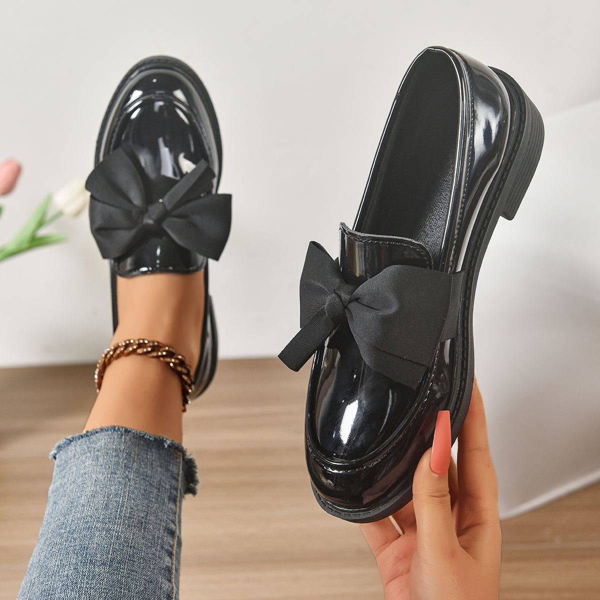 Classic Bow Detail Platform Loafers for women | Mirel