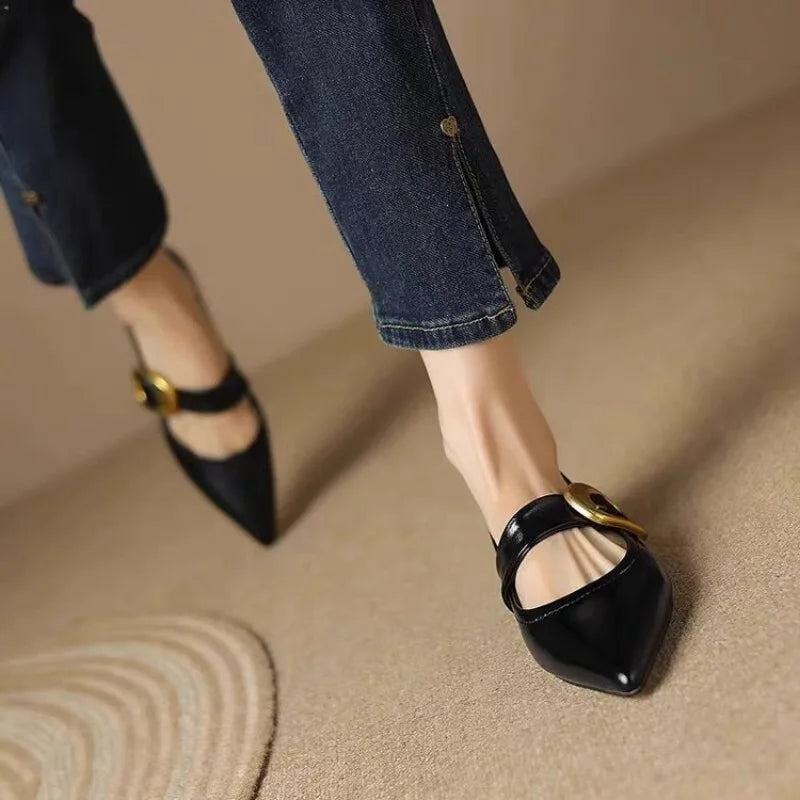 Pointed Toe Buckle Detail Flat Shoes for women | Corinne