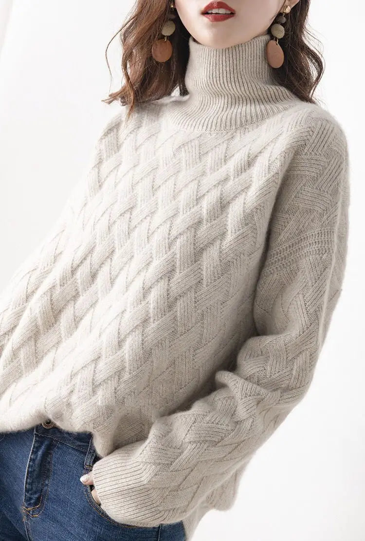 Diamond knit round neck sweater for women | Daria Solenne