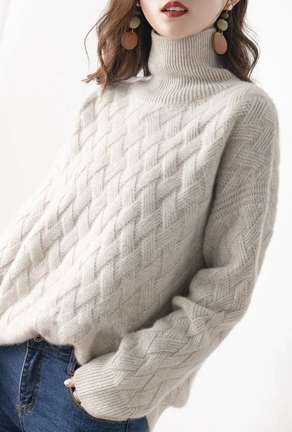 Diamond knit round neck sweater for women | Daria Solenne