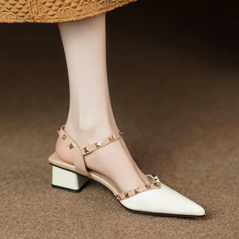 Studded Strap Square Heel Pumps for women | Mirezza