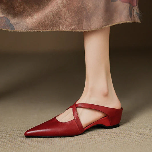 Pointed Toe Cross Strap Mule Heels for women | Serelina