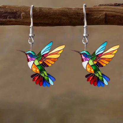 Stained glass hummingbird enamel earrings for women | Aurora Finch