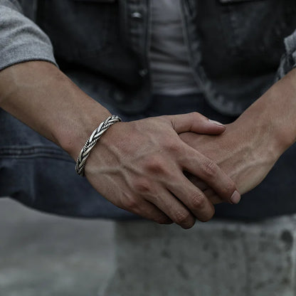 Bold sterling silver braided cuff bracelet for men | Torin -2