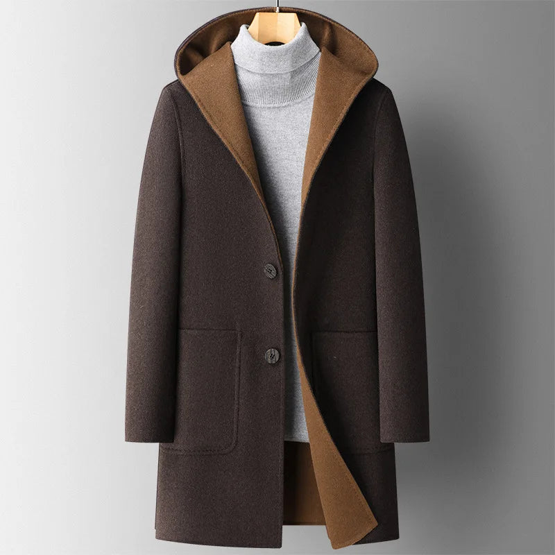 Classic Hooded Mid Length Overcoat for men | Arden