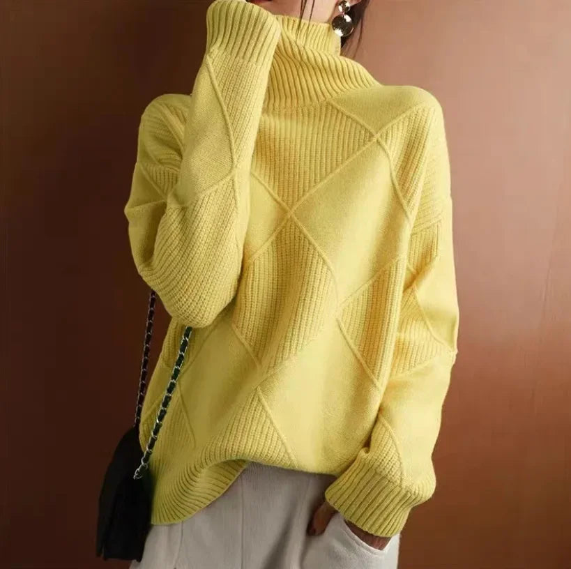 Diamond knit turtleneck sweater for women | Allegra Lumière