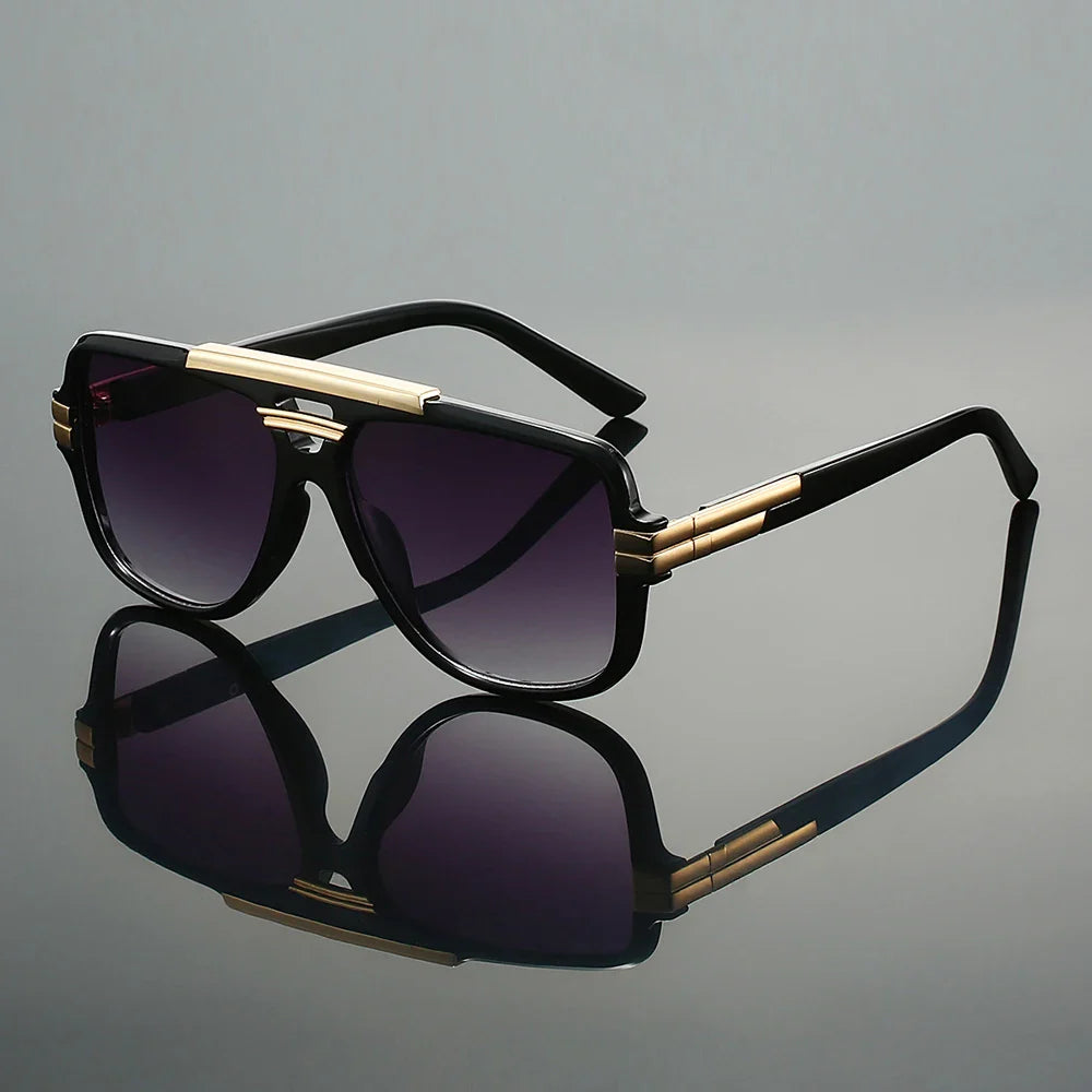 Oversized square aviator sunglasses with metal accent bar for men | Zevron