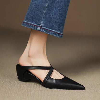 Pointed Toe Cross Strap Mule Heels for women | Serelina