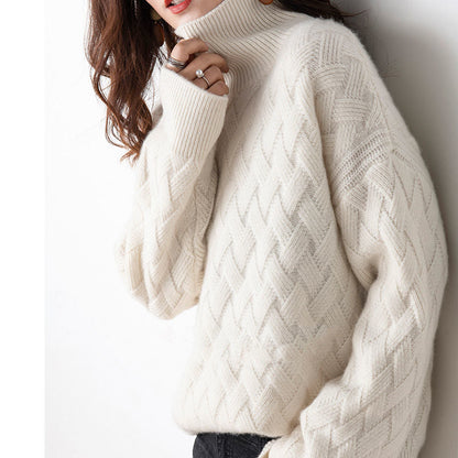 Oversized chevron knit turtleneck sweater with ribbed trim for women | Althea
