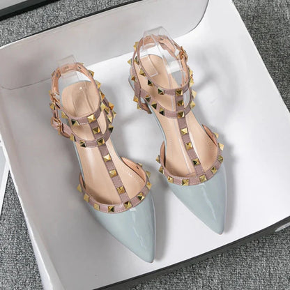 Studded Ankle Strap Block Heel Pumps for women | Calista
