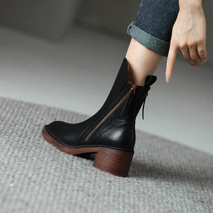 Sleek Round Toe Block Heel Ankle Boots for women | Fiora