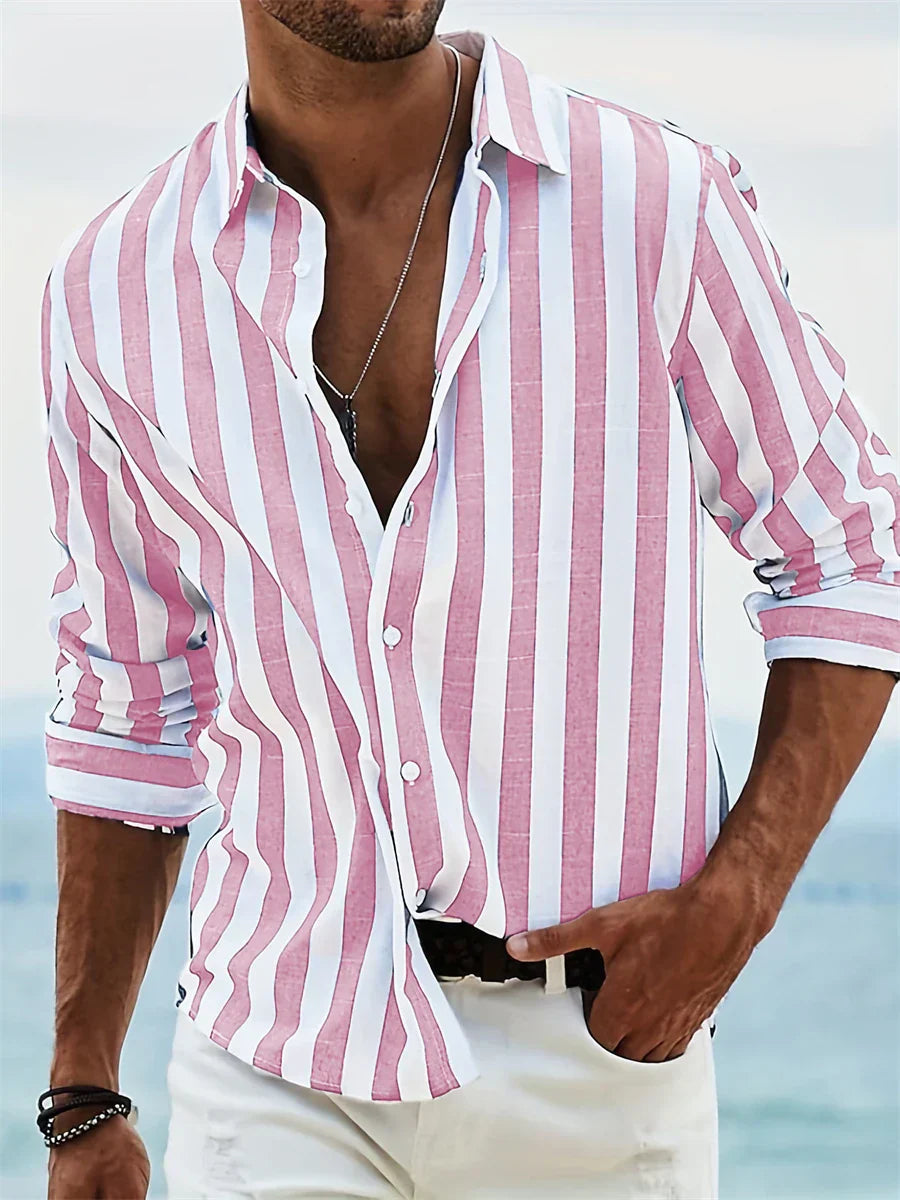 Relaxed striped linen-cotton summer shirt for men | James -4