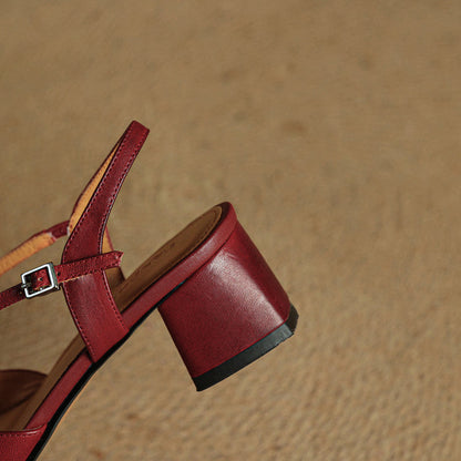 Classic block heel leather strap heels for women | Cecelia -6