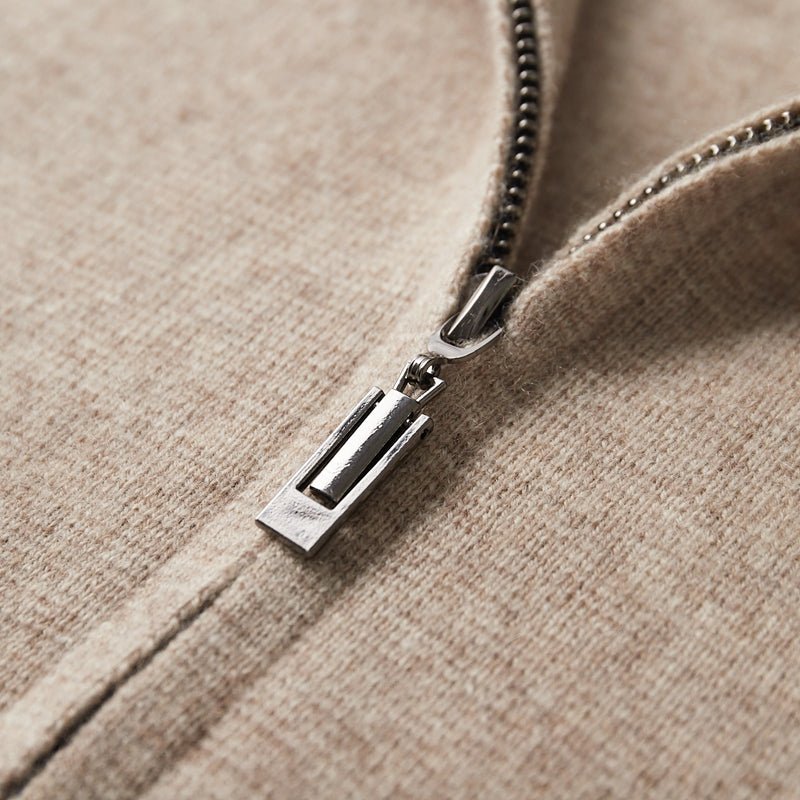 Refined zip up knit jacket with structured collar for men | Valenor