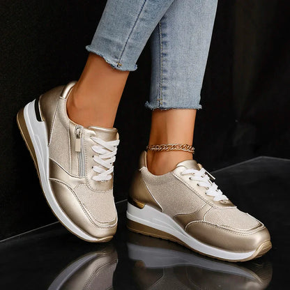 Metallic platform sneakers with side zipper for women | Stellar Surge