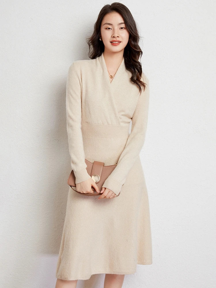 Ultrasoft wrap midi dress with long sleeves for women | Matilda Étoile