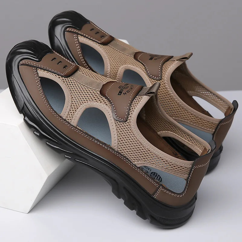 Breathable open panel slide sandals with cushioned sole for men | Rovik