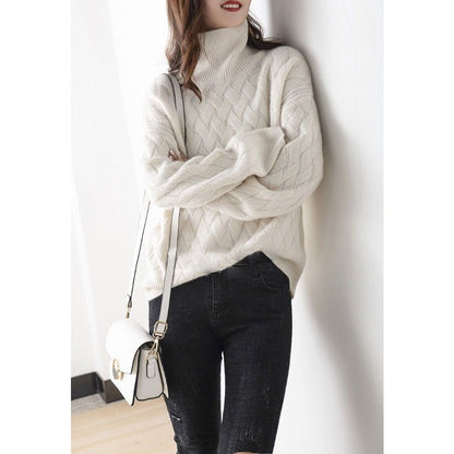 Oversized chevron knit turtleneck sweater with ribbed trim for women | Althea