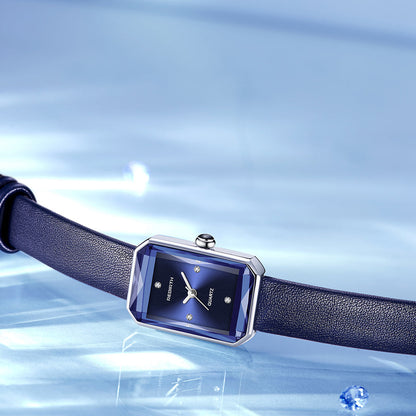 Classic slim rectangular leather strap wristwatch for women | Aurora -11