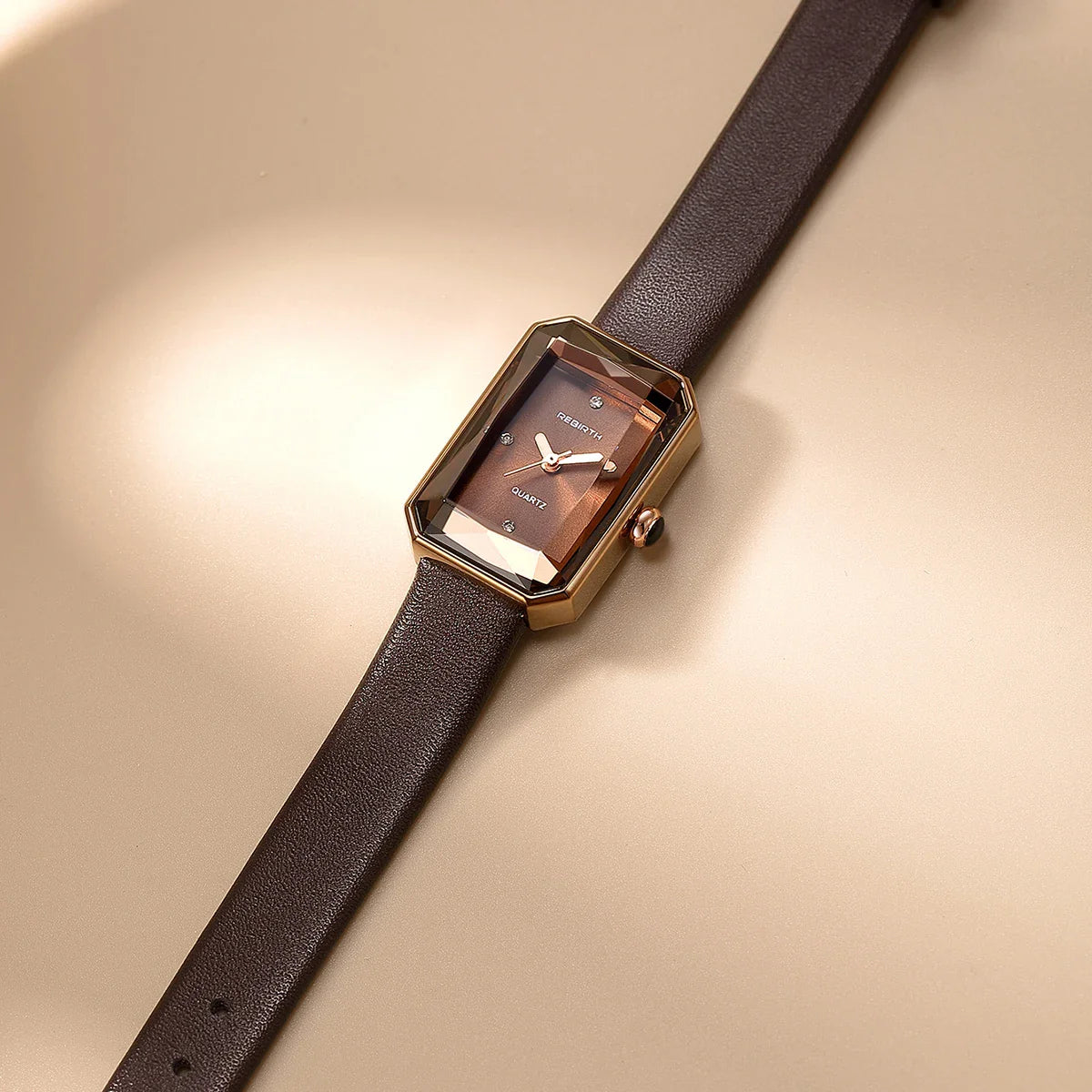 Classic slim rectangular leather strap wristwatch for women | Aurora -3