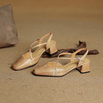 Classic block heel leather strap heels for women | Cecelia -14