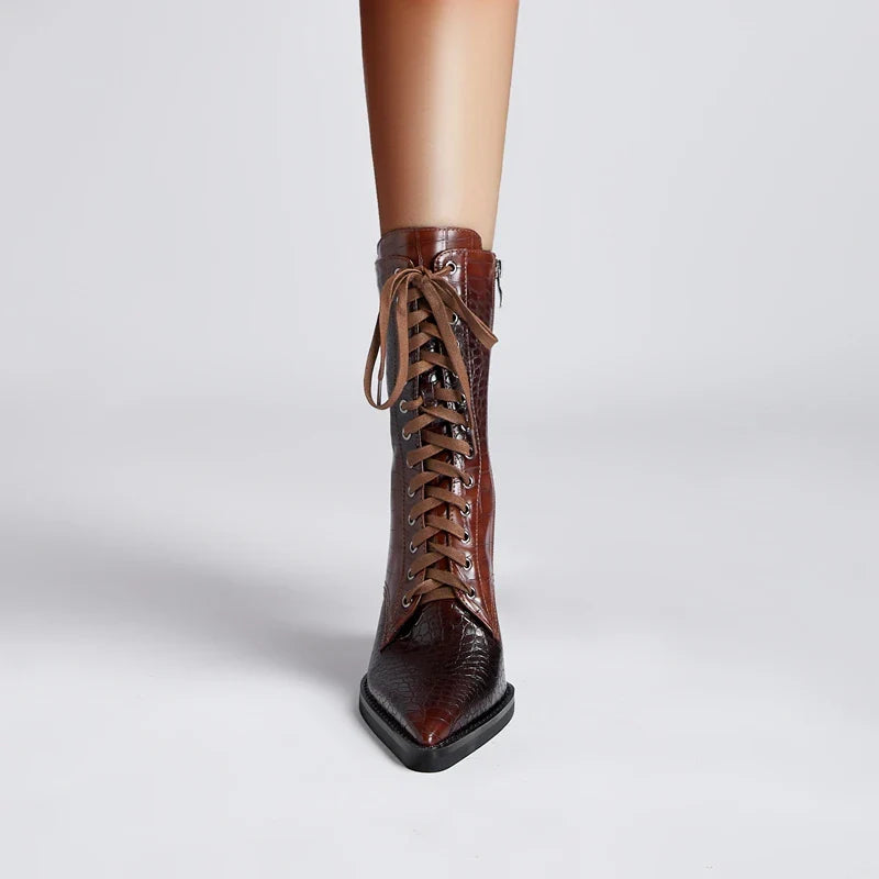 Western-inspired lace-up block heel boots for women | Izzy Ryder
