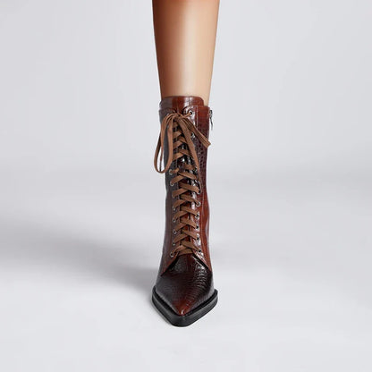 Western-inspired lace-up block heel boots for women | Izzy Ryder