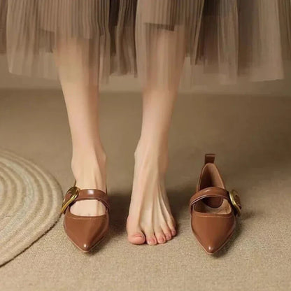 Pointed Toe Buckle Detail Flat Shoes for women | Corinne