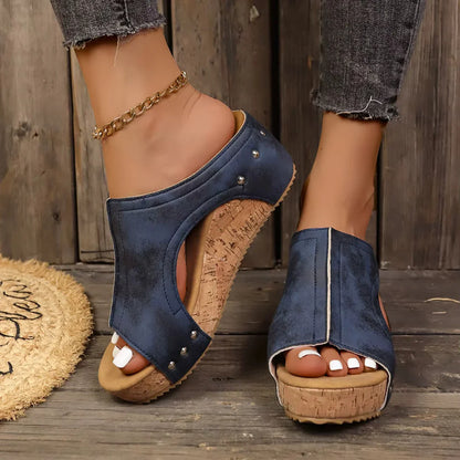 Studded wedge sandals with cushioned insole support for women | Elira