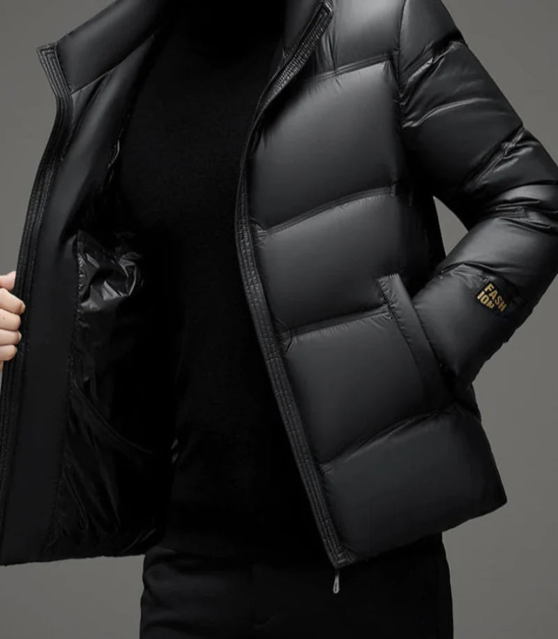 High-gloss insulated hooded winter jacket for men | Lorne Glacier