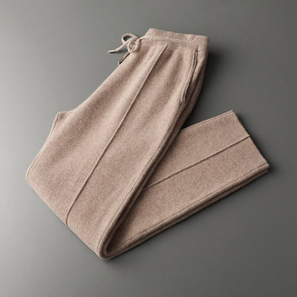 Relaxed fit knit drawstring pants with front seam detail for men | Solenne