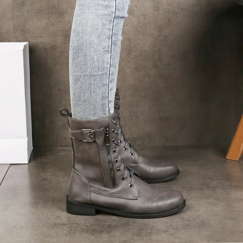 Durable lace-up leather everyday boots for women | Brandy -6