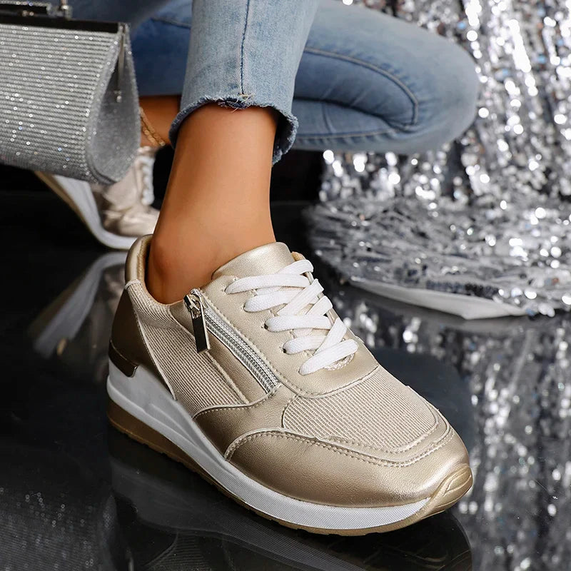 Metallic platform sneakers with side zipper for women | Stellar Surge