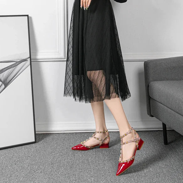 Studded Ankle Strap Block Heel Pumps for women | Calista