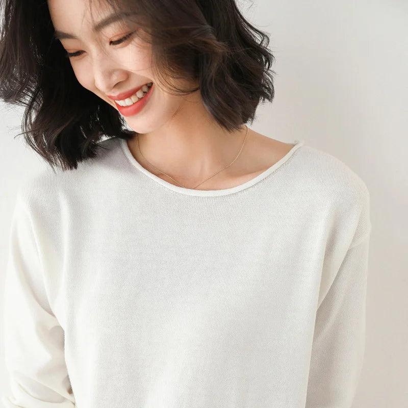 Lightweight fine knit relaxed top for women | Elara Mist