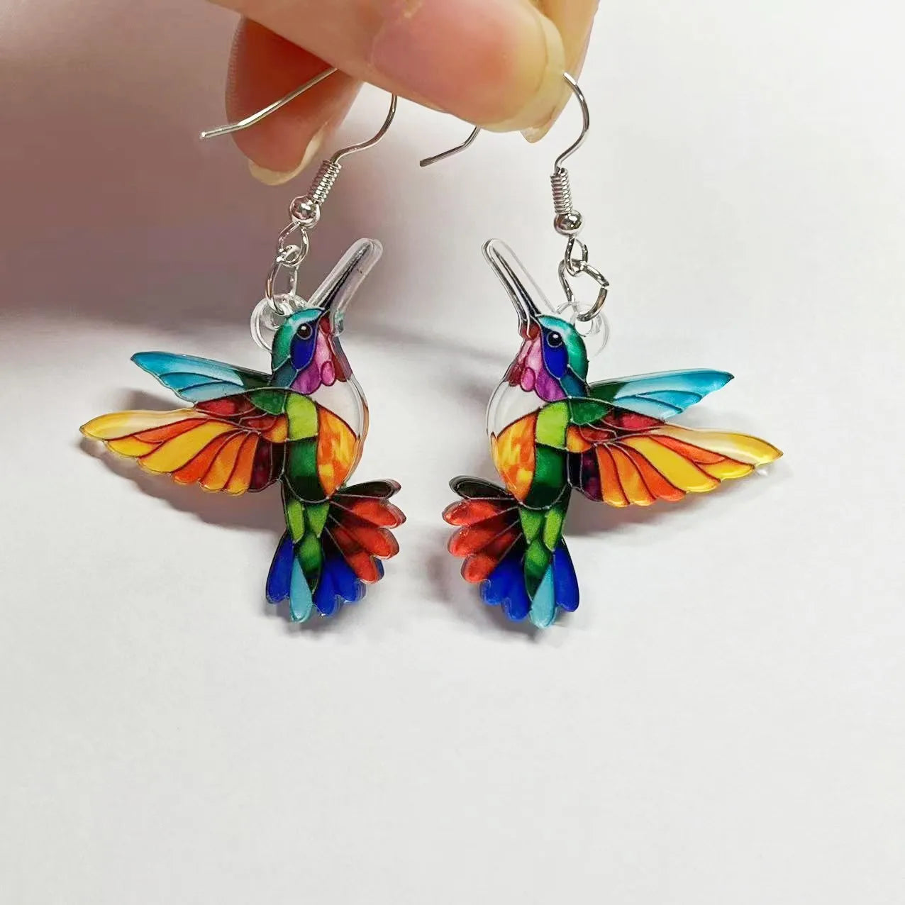 Stained glass hummingbird enamel earrings for women | Aurora Finch
