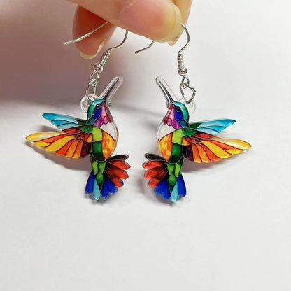 Stained glass hummingbird enamel earrings for women | Aurora Finch