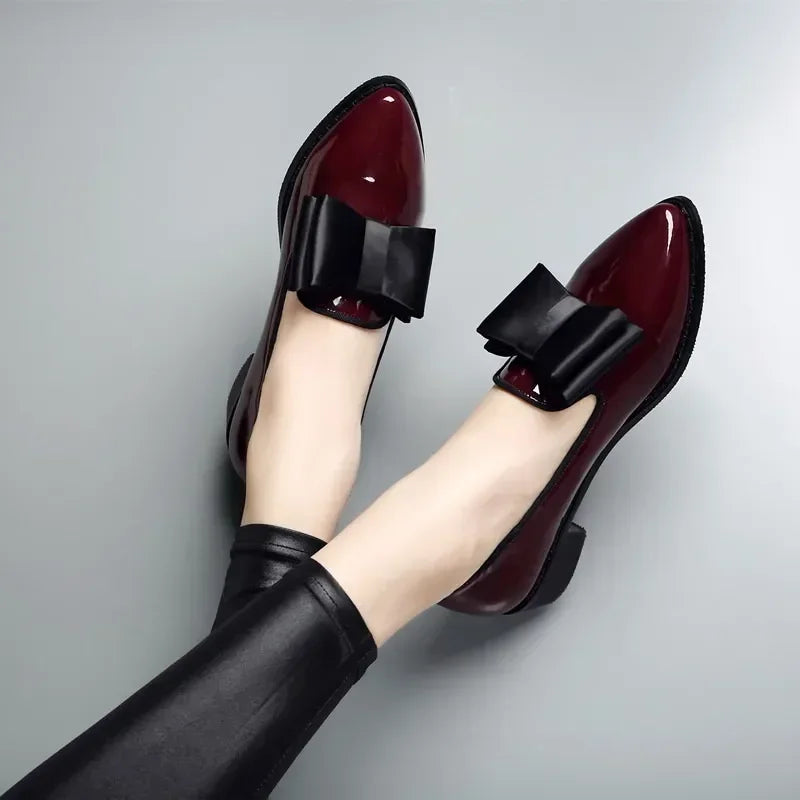 Pointed toe bow detail low heel shoes for women | Penelope Noir
