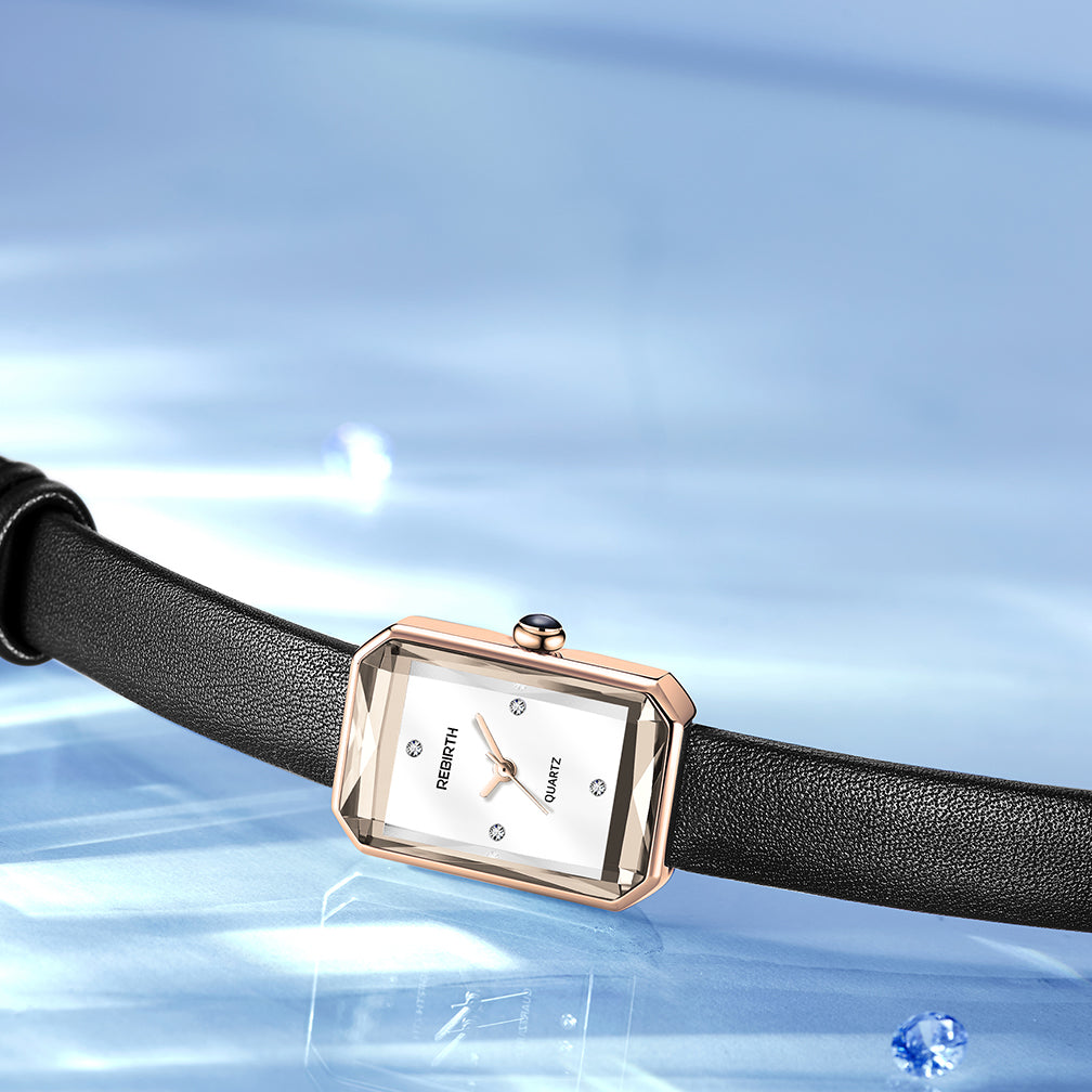 Classic slim rectangular leather strap wristwatch for women | Aurora -6