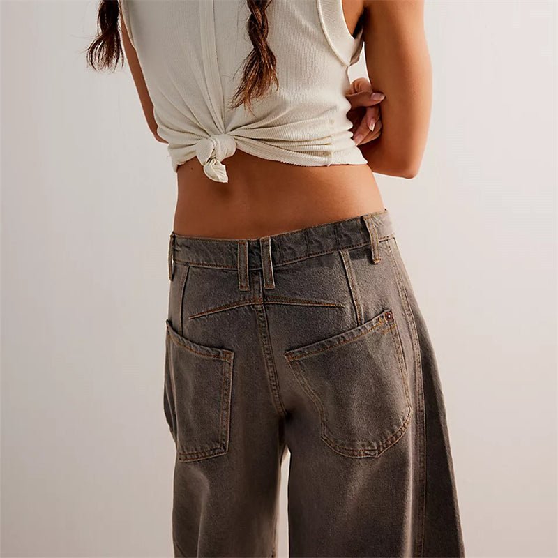 Mid rise barrel leg jeans with sculpted knee darts for women | Elira