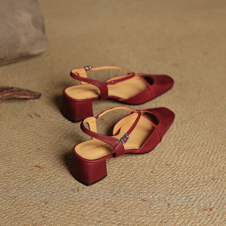 Classic block heel leather strap heels for women | Cecelia -4