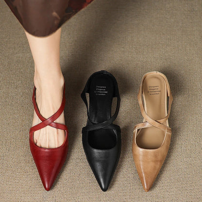 Pointed Toe Cross Strap Mule Heels for women | Serelina
