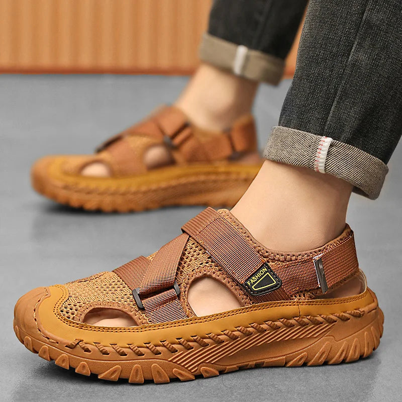 Closed toe hiking sandals with breathable mesh upper for men | Tavros