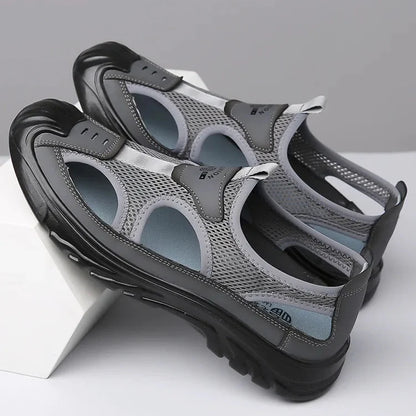 Breathable open panel slide sandals with cushioned sole for men | Rovik