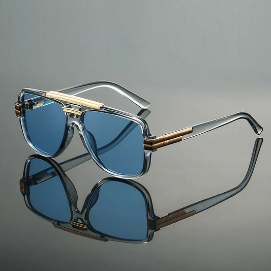 Oversized square aviator sunglasses with metal accent bar for men | Zevron