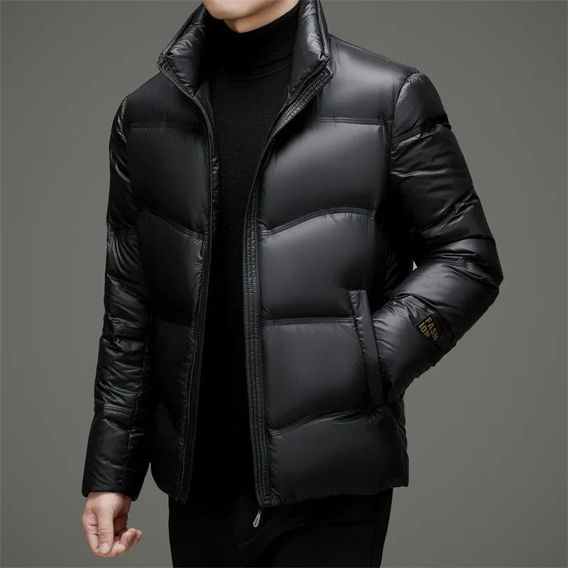 High-gloss insulated hooded winter jacket for men | Lorne Glacier