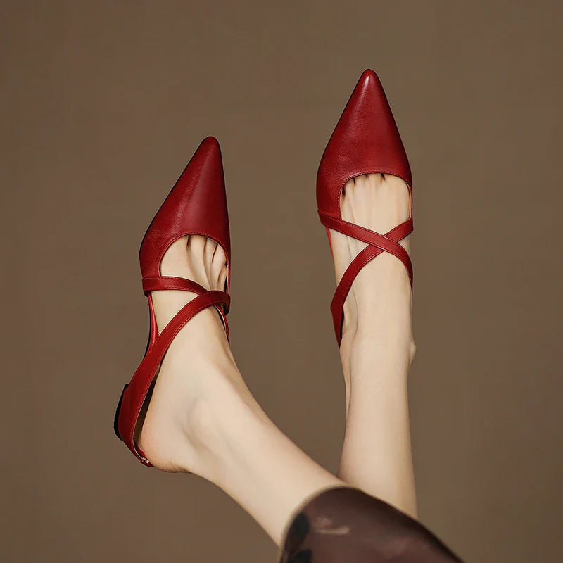 Pointed Toe Cross Strap Mule Heels for women | Serelina