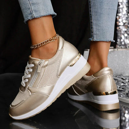 Metallic platform sneakers with side zipper for women | Stellar Surge