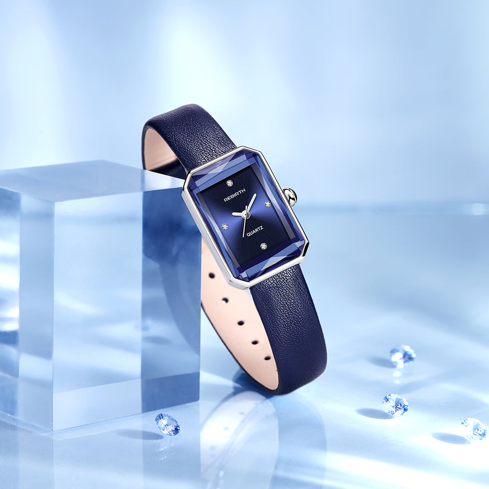 Classic slim rectangular leather strap wristwatch for women | Aurora -9