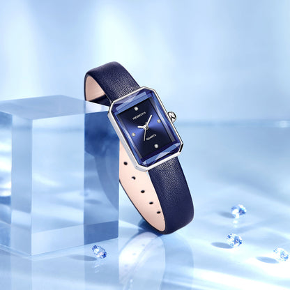 Classic slim rectangular leather strap wristwatch for women | Aurora -9